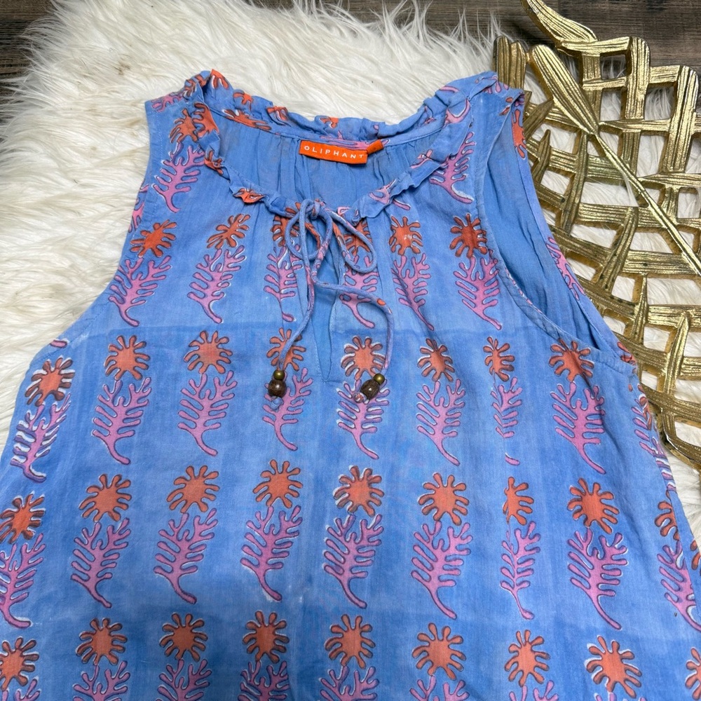 Oliphant Floral Blue and Orange Sleeveless Dress - Picture 2 of 11